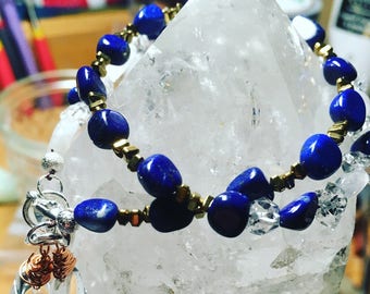 Lapis Lazuli Moonstone & Afghan diamond wrap bracelet