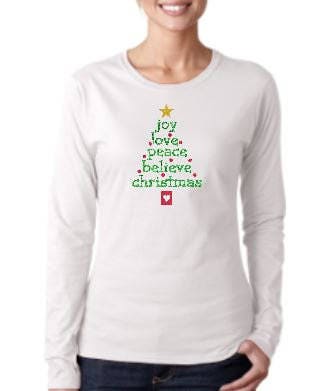 Christmas tree T shirt long sleeve tee womens Christmas