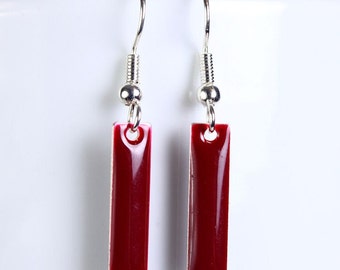 Cranberry epoxy drop surgical steel hypoallergenic earrings (254)