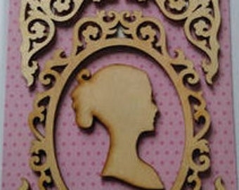 Vintage Wooden Silhouette card making scrap booking crafts Lady flat back