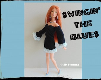 SALE = Barbie Doll Clothes - Retro DRESS and JEWELRY - Handmade Fashion by dolls4emma