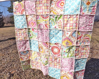 Modern Baby Quilt - Baby Rag Quilt - Kumari Fabrics - Handmade - Toddler Quilt - Crib Quilt