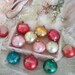 vintage german glass christmas tree ornaments, 1 dozen, lovely aged patina, hand decorated, soft pretty colors, holiday décor, german glass