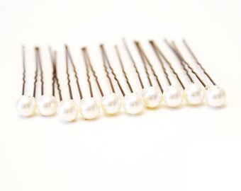 Ivory Pearl Wedding Hair Pins. Set of 10, 8mm Swarovski Crystal Pearls. Bridal Hair Pins. Pearl Hair Pin. Wedding Hair Accessories.