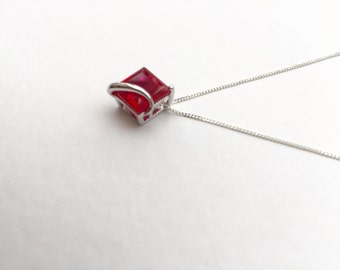 Ruby necklace, 3.3ct square cut Ruby pendant, solid 925 sterling silver ruby necklace, silver ruby pendant, gemstone necklace