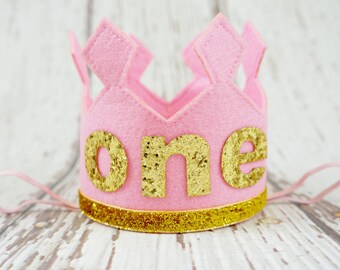 Birthday crown headband, crown baby headband, 1st birthday headband, ONE crown, first birthday crown, birthday headband, pink and gold