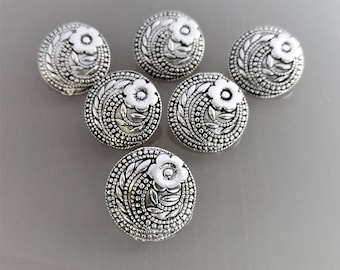 6 round buttons 17mm metal color darkened silver