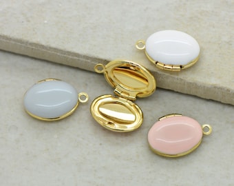 1 - Miniature Enamel Locket 10mm Oval Locket Gold Brass Picture Locket Vintage Style Pendant Charm Jewelry Supplies ()