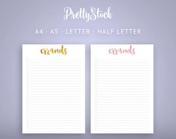 Errands Printable Errands Printable Planner Inserts Errands