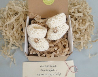 Pregnancy Announcement to Grandparents, Baby Reveal, Announcement, BOOTIES IN A BOX® Ribbed Fold Down Cuff, Wood Button Option