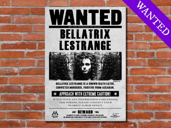 PRINTABLE Bellatrix Lestrange Wanted Harry Potter Poster Harry