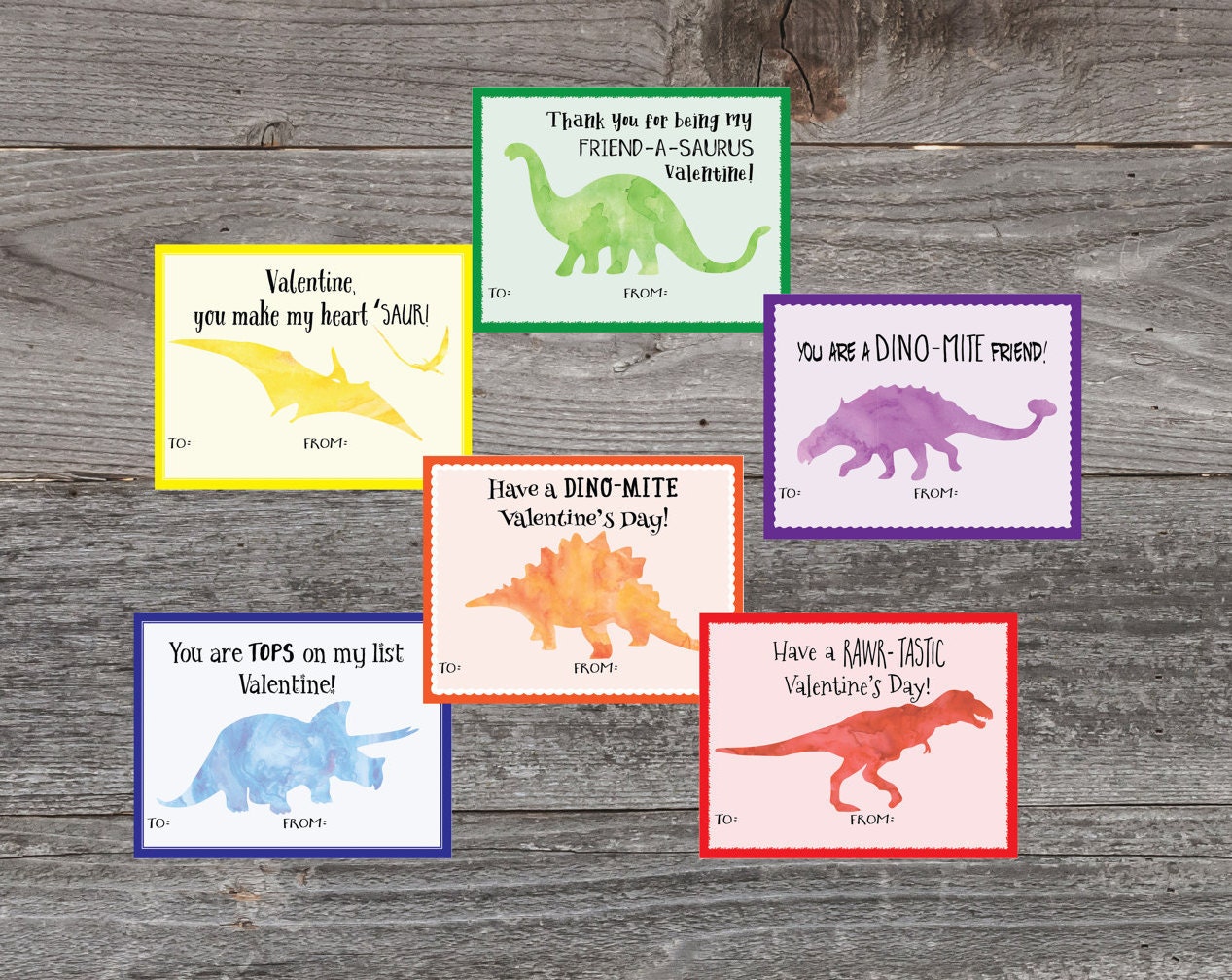 Kids Valentine cards. Fun Dinosaur Valentine Cards. Printable