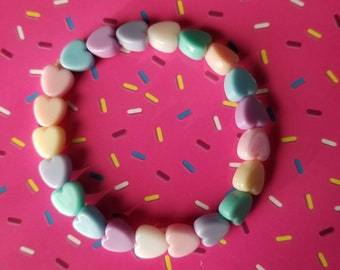 Pastel Heart Bracelet Rainbow, Pastel Goth Clothing, Kawaii Clothing