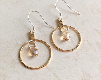 Bridesmaids Earrings, Wedding Jewelry, Gold Earring, Chalcedony Earring, Mixed Metal Earring, Dangle Earring, Jewelry for Girls, Small, Hoop