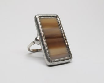 Light Latte - Sterling Silver Stained Glass Ring - Size 8