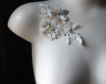 IVORY 3D Applique #3, Beaded and Embroidered for GRAD, Lyrical Dance, Ballet, Couture Gowns, Costume Design F5