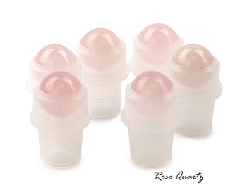 6 pc ROSE QUARTZ Roller Balls GEMSTONE Replacement Roller Ball Fitments Premium Rollon Natural Essential Oil Dram/10ml Glass Bottles