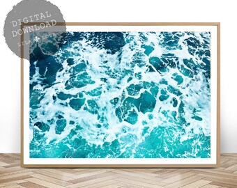 Ocean Art Print, Digital Download, Coastal Beach Decor, Large Printable Wall Art, Beach Art Poster, Ocean Water, Minimalist Ocean Art Print