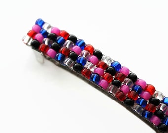 Brightly Colored French Barrette, For Long Hair, Multi Color Pink, Red, Crystal, Black, Blue