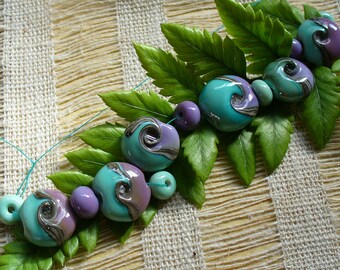 Lampwork SRA Handmade Beads by Catalinaglass Copper Green and Purple