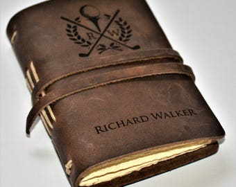 Engraved Leather Golf Log, Laser Engraved Personalized, Diary, Notebook, Personalized Engraved Diary, Genuine Leather