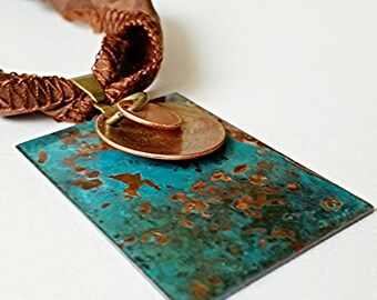 Copper Necklace, Copper jewelry, verdigris jewelry, turquoise necklace, mixed metal necklace, gypsy necklace, blue pendant, rustic jewelry