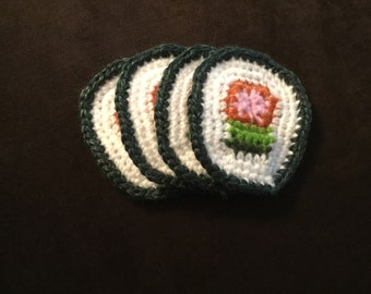 Crocheted California Roll Coasters - Set of 2, Set of 4, Set of 6, Set of 8, Set of 10