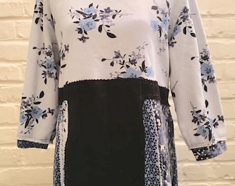 Upcycled Bohemian Tunic, Gypsy, Patchwork,OOAK, Romantic,Sweatshirt, Repurposed, Wearable Art, Large Dress