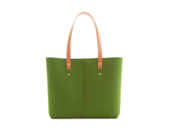 Wool Felt TOTE BAG / green tote bag / womens bag / felt shoulder bag / carry all bag / made in Italy