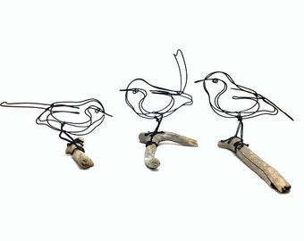 Trio of Wren Wire Sculptures, Bird Wire Art, Songbirds Sculpture, Bird Art, Minimal Art Design, 595568778