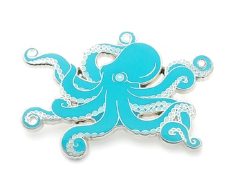 Blue octopus enamel pin (hard enamel pin lapel pin badge enamel cute octopus jewelry cephalopod octopus jewelry cloisonne backpack pin)
