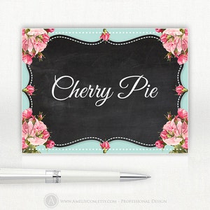 Printable Name Tags, Buffet Labels, Food Sign Cards for Wedding or Bridal Shower - Vintage Teal & Pink Rose - EDITABLE text INSTANT DOWNLOAD