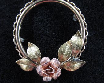 Vintage Krementz Rose Yellow Gold Filled Circle Brooch Pin