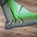 1 skein crochet shawl pattern, Through the Pinewoods Shawl, Scheepjes Whirl, stiped, colour change yarn, green, brown, yarn cake pattern