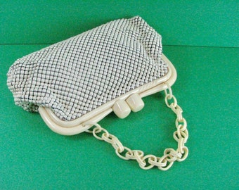 1930/40s Whiting & Davis White Mesh Purse with Celluloid Frame
