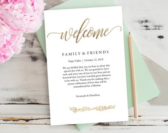 Wedding Welcome Bag Note, Gold Wedding Calligraphy, Welcome Bag Letter, Printable Wedding Itinerary, Agenda | 4x6" | No. EDN 5206