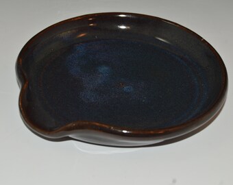 Handmade Pottery Spoon Rest, blue ceramic spoon rest, ready to ship