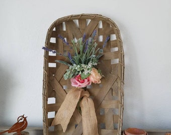 Tobacco Basket with Faux Flowers Split Wood Basket farmhouse Mothers Day