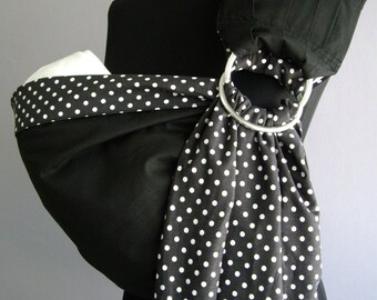 Baby Sling Ring/ Black Baby sling/Baby carrier sling/Reversible Baby ring Sling/Baby Wrap/Polka dot