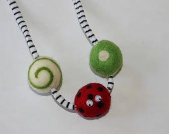 Ladybug Felted wool ball Necklace
