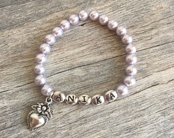 Personalized Girl Bracelet, Flower Girl Bracelet, Pearl Bracelet, Flower Girl Jewelry, Little Girl Bracelet, Kids Jewelry, Gift for Children