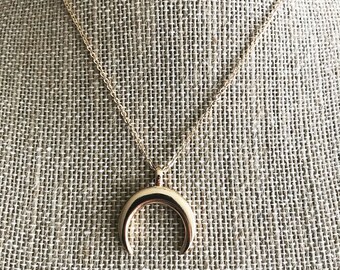 Double horn necklace, upside down moon necklace, gold horn necklace, gold moon necklace, crescent necklace, boho necklace, boho gift, horn