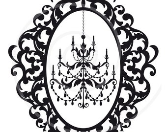 Antique Chandelier In Vintage Picture Frame Silhouette Digital Clipart Clip Art Commercial Use Antique Chandelier In Vintage Picture Frame Silhouette Digital Clipart Clip Art Commercial Use