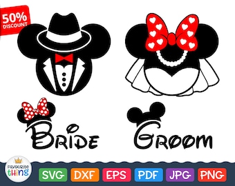 Disney Wedding Svg Files Mickey Mouse Groom Svg Minnie Mouse Bride Svg Marriage Clip Art Wife Husband svg for Cricut, Silhouette Dxf Png Eps