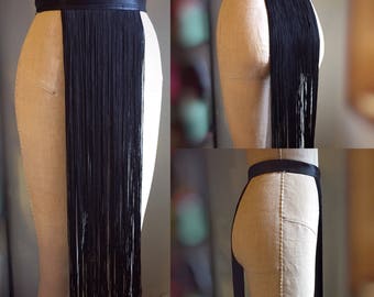 Super Long Black Fringe Burlesque Shimmy Belt Made to Order