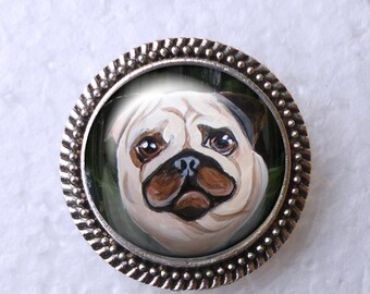 Fawn Pug Ring ~ Girlfriend Gift ~ April Birthday ~ Statement Ring ~ Pug Lover ~ Pug Painting ~ Pug Jewelry ~ Pug Portrait