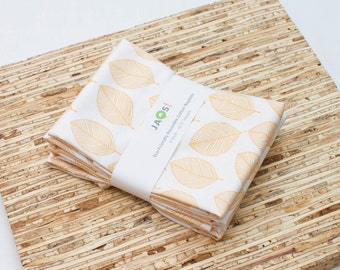 Large Cloth Napkins - Set of 4 - (N4673) - Whisper Leaves Mustard Modern Reusable Fabric Napkins