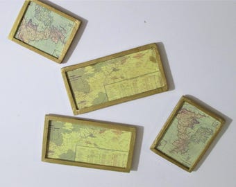 1:12 Dollhouse maps set of two, mini maps, old maps, gold framed maps