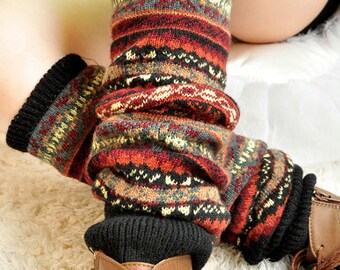 Bohemian Leg Warmers - Stretchy - Knitted - BLACK - Leg Warmers - Knee High