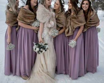 Pink Blush / Light Brown faux fur bridal wrap, Wedding Fur shrug, Fur Wrap, Bridal Faux Fur Stole Fur Shawl Cape (Lilian Blu02)